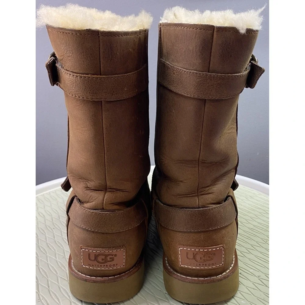 UGG Noira Womens Waterproof Leather Sheepskin Lining Boots Chestnut Brown 7